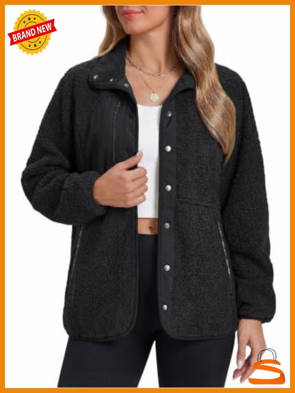 Sherpa Fleece Jacket Button Down Winter Coat Warm